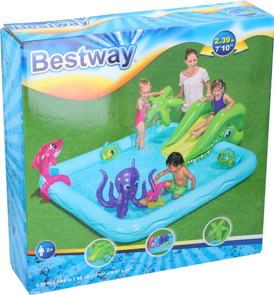 Bestway Kinderzwembad met Glijbaan - Incl. Opblaas Waterspeelgoed - 239 x 206 x 86 cm - 308 L