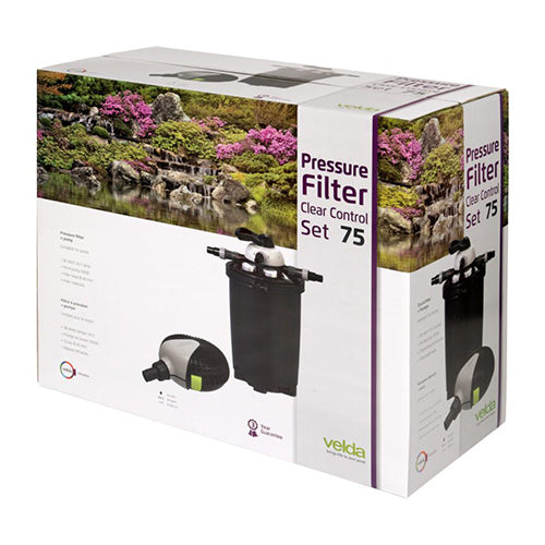Velda Clear Control 75 Set Voor Vijvers tot 30000 liter - Drukfilter met UV-C Unit 36 W + Green Line 12500 pomp + slang