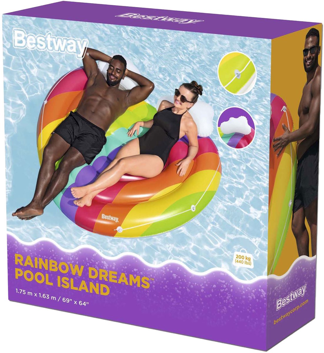 Rainbow Dreams 2-Persoons luchtmatras 1,75 m x 1,63 m