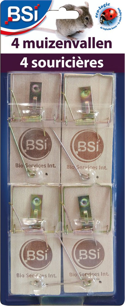 BSI - Houten Muizenvallen - Klassieke houten muizenvallen - 4 stuks