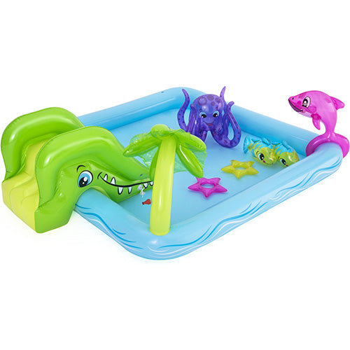 Bestway Kinderzwembad met Glijbaan - Incl. Opblaas Waterspeelgoed - 239 x 206 x 86 cm - 308 L