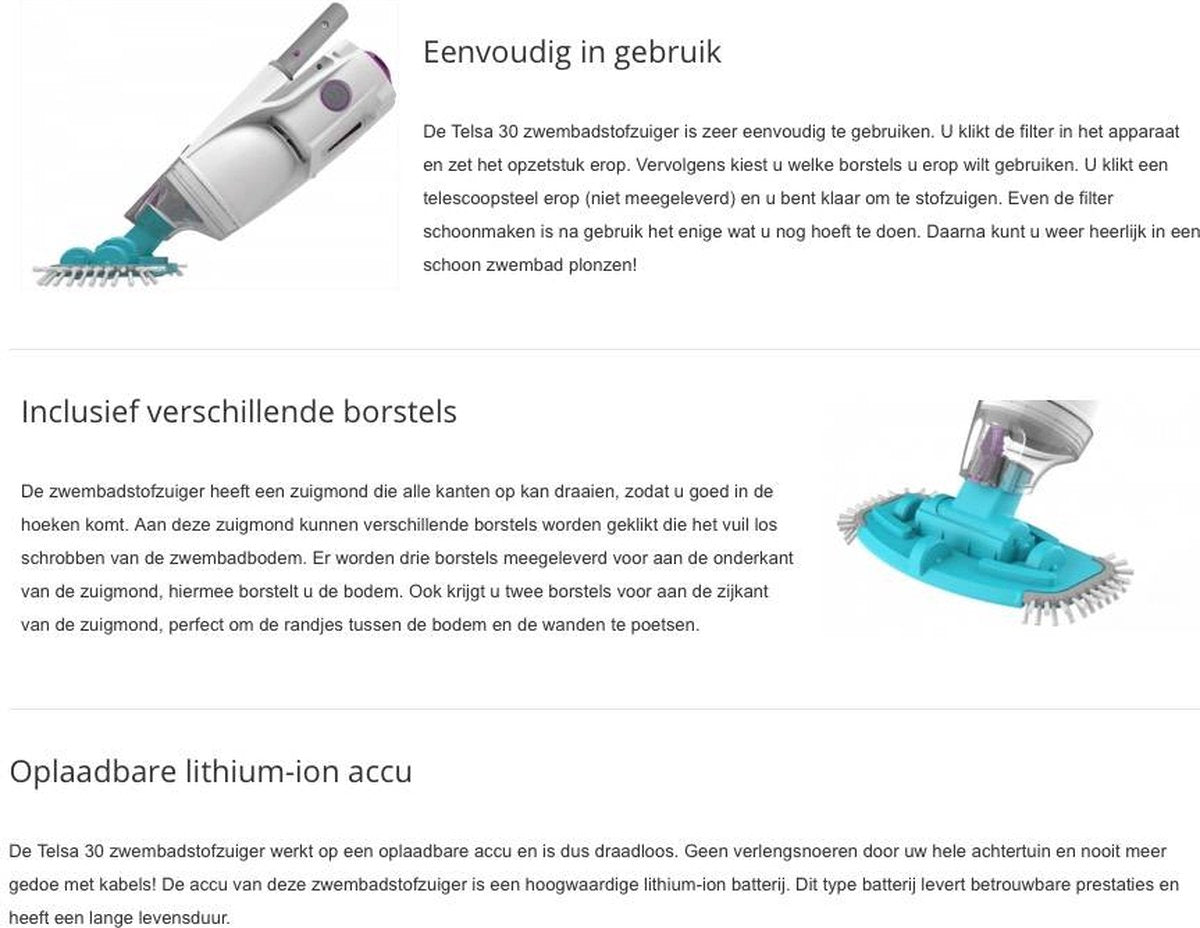 Kokido Telsa 30  Oplaadbare Spa- En Zwembadstofzuiger